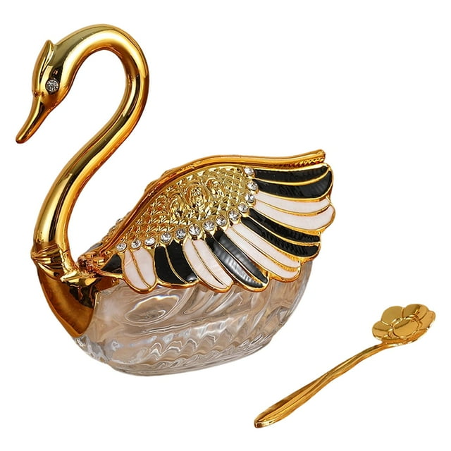 veasfak Swan Shaped Sugar Container Creative with Spoon for Hotel Restaurant Kitchen Style C