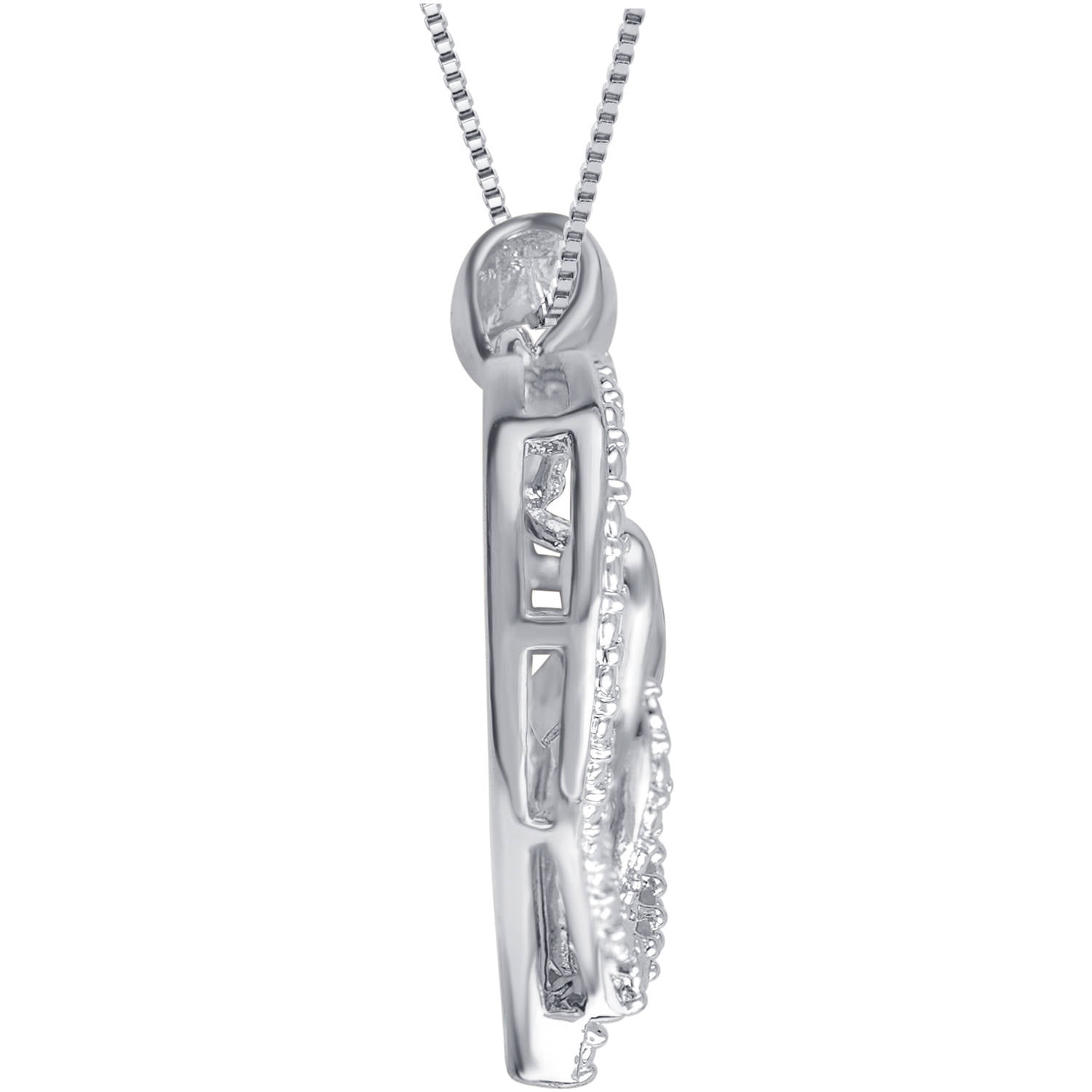 Diamond Accent Silvertone Triple Heart Pendant,18" Chain