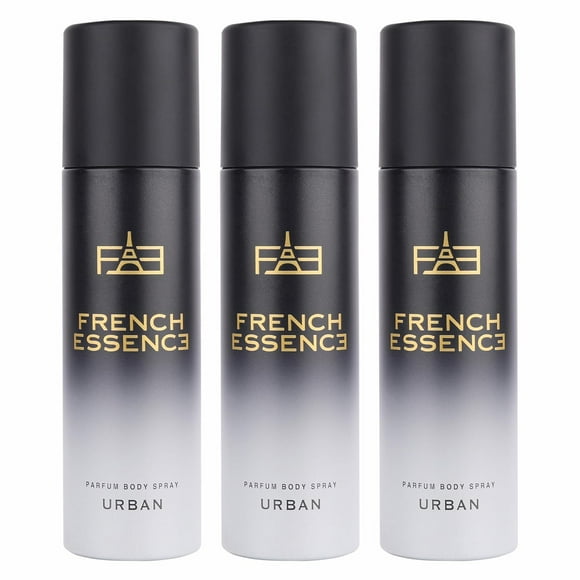 French Essence Urban Parfum Body Spray For Men Pack Of 3 X 120ml - 4.05 Fl.oz. Each | Long Lasting No Gas Deo For Boys | Perfect For Daily Use - With Oakmoss, Floral & Spicy Notes