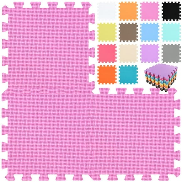 qqpp Tapis de Sol en Mousse Casse-Tête Emboîtables en Caoutchouc EVA 18 Tuiles - Tapis de Jeu pour Bébé pour Jouer Tapis d'Exercice pour Entraînement à la Maison. Rose. QC-Cb18N