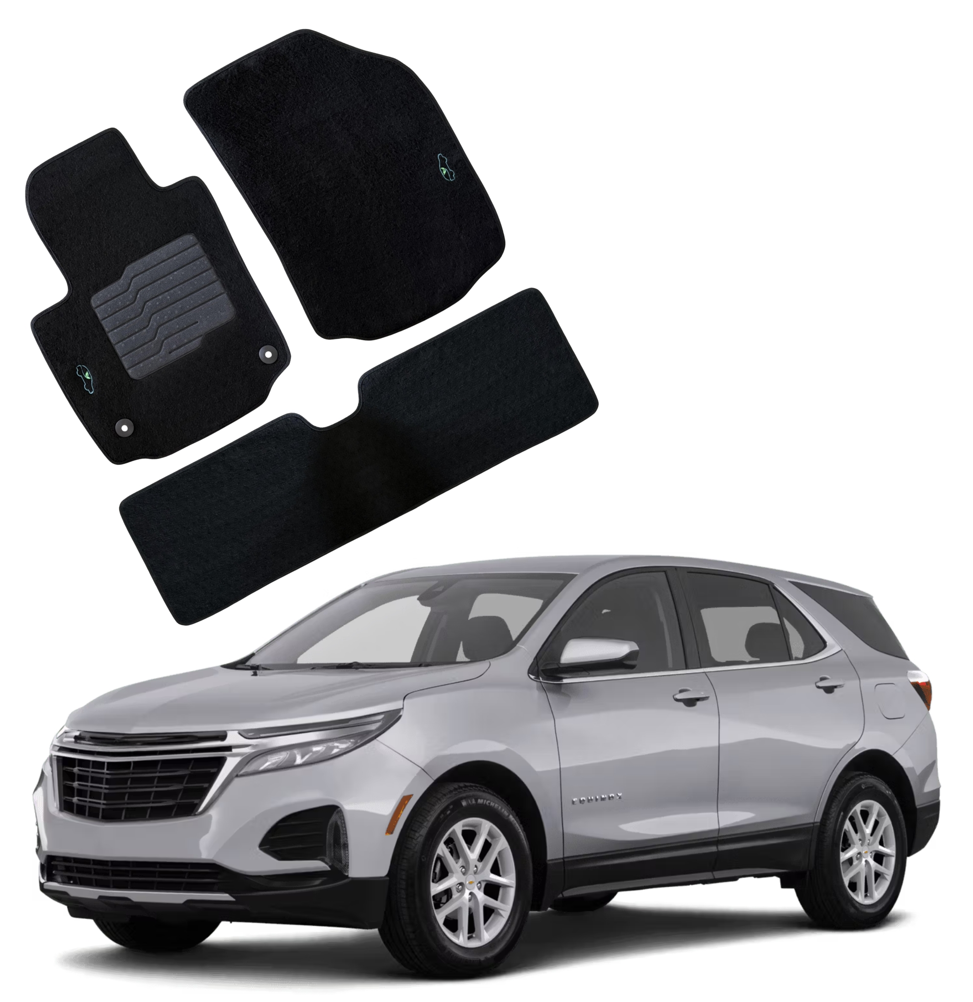 Carpet Floor Mats Custom Fit for 2018 to 2024 Chevrolet Equinox / GMC Terrain with Anti Slip Heel Pad and Safety Locks - Front and Rear - ecoMats