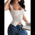 thumbnail image 1 of Camisetas Sin Mangas con Cuello Cuadrado y Botones Acanalados para Mujer, Lindas Camisetas de Verano Sin Mangas S, 1 of 7