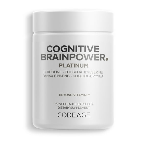 Codeage Cognitive Brainpower Platinum Supplement - Cognizin Citicoline, KSM-66 Ashwagandha, Panax Ginseng, Rhodiola, Phosphatidylserine, Ginkgo, Ubiquinol CoQ10, Liposomal - Non-GMO - 90 Capsules
