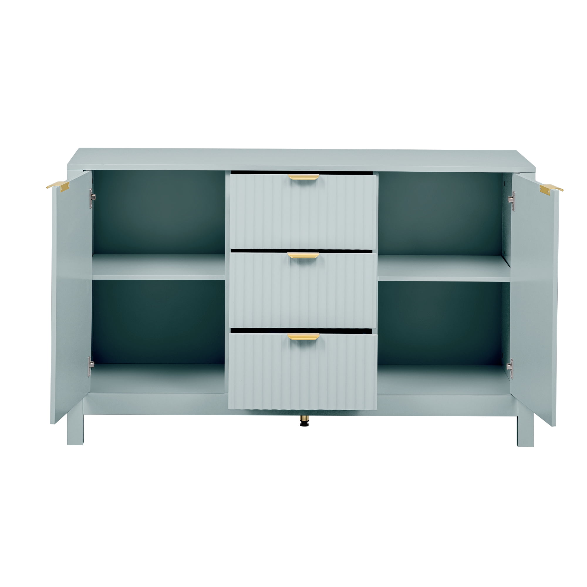 Euroco Sideboard Buffet Cabinet,47" Storage Cabinet with Adjustable Shelves,Metal Handles,3 Drawers and 2 Doors,Wood Console Table for Study,Hallway and Living Room,Cyan