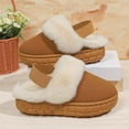 thumbnail image 4 of Zunfee Women's Fuzzy Slippers - Warm Non-Slip Plush Synthetic Fur, Brown, US 9/EU 40, Indoor Outdoor Fall Winter Wear, 4 of 8