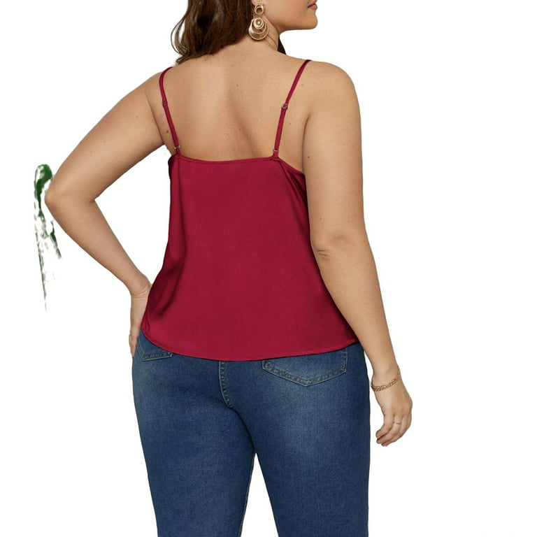 FITVALEN Women's Camisole with Built in Bra Plus Size Casual Loose Tank  Tops Sleeveless Shirts Adjustable Straps (S-4XL）