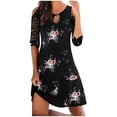 thumbnail image 1 of Vestido HUOGUO para mujer, casual, de encaje, cuello en O, estampado retro, 1 of 5