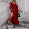 thumbnail image 5 of Zpanxa Maxi Dresses for Women, V Neck High Waist Lantern Sleeve Flowy A Line Winter Style, 5 of 6