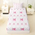thumbnail image 3 of Manfei Girls Kawaii Ribbon Bowknot Twin Sheet Sets 3pcs,Kids Teens Geometric Plaid Bedding,Microfiber Bedroom Decor, 3 of 4
