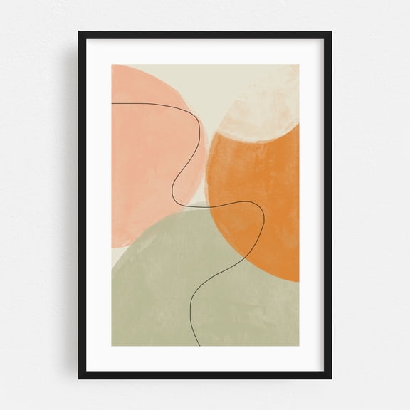 Simple Path - Mixed Media Abstract Minimalist Geometric Pastel Modern Art Line Art Mid-Century Modern Black Framed Wall Art Print 12 x 16 inches