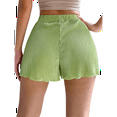 thumbnail image 3 of Summer Casual Tie Front Lettuce Trim Ribbed Knit Shorts High Waist Women'S Shorts Grass Green S, 3 of 7