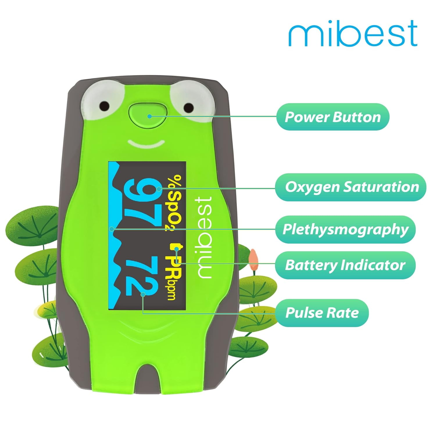 Mibest OLED Frog Pediatric Pulse Oximeter Fingertip – SP02 Pulse Oximeter for Kids – Children Pulse Oximeter with Color OLED Screen - Child O2 Saturation Monitor (Not for Infant or Newborn)