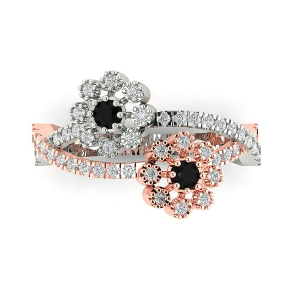 Halo Engagement Ring for Women - 0.48ct Natural Onyx in 18K White/Rose Gold Promise Ring