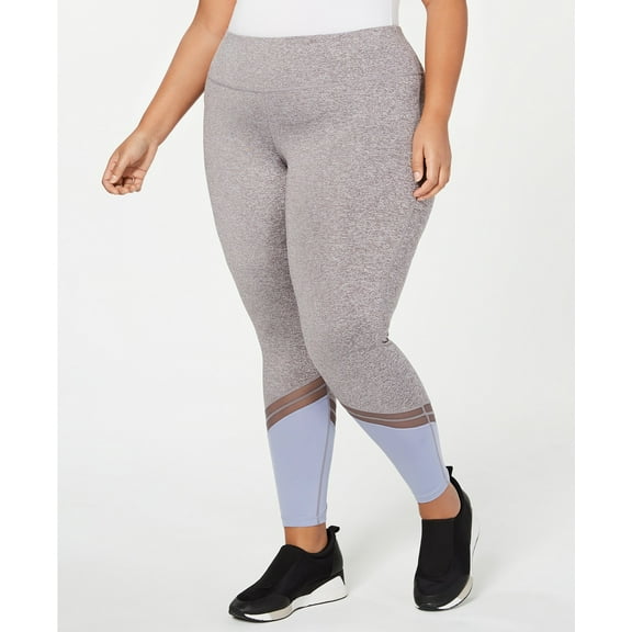 Ideology Womens Plus Size Colorblocked Mesh-trimmed Ankle Leggings Size 1X