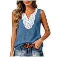 thumbnail image 2 of Karymi T Shirts for Women Sleeveless Lace Trim V‑Neck Tank Top, Solid Fake Linen Crinkle Textured Loose‑Fit Casual Vest, Relaxed Wide Strap Sleeveless Top Womens Tops, 2 of 8