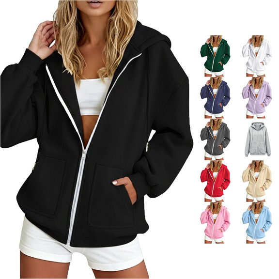 Bigetiay Women Hoodies Zip up Hoodie for Winter Warmth Loose and Casual Hoodie Women Sweatshirt Black Hoodie Women, Size M