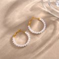 thumbnail image 3 of PAURO Women's Stainless Steel Imitation Pearl Hoop Earrings Gold Plated Piercing Hinged Earrings, 30mm, 3 of 5