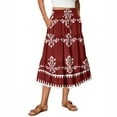 thumbnail image 2 of Yucgh Women's Tiered Flowy Floral Skirt with Drawstring High Waist, Pleated Midi Beach Skirt, Lightweight Summer Long Casual Skirt,Wine,M, 2 of 6