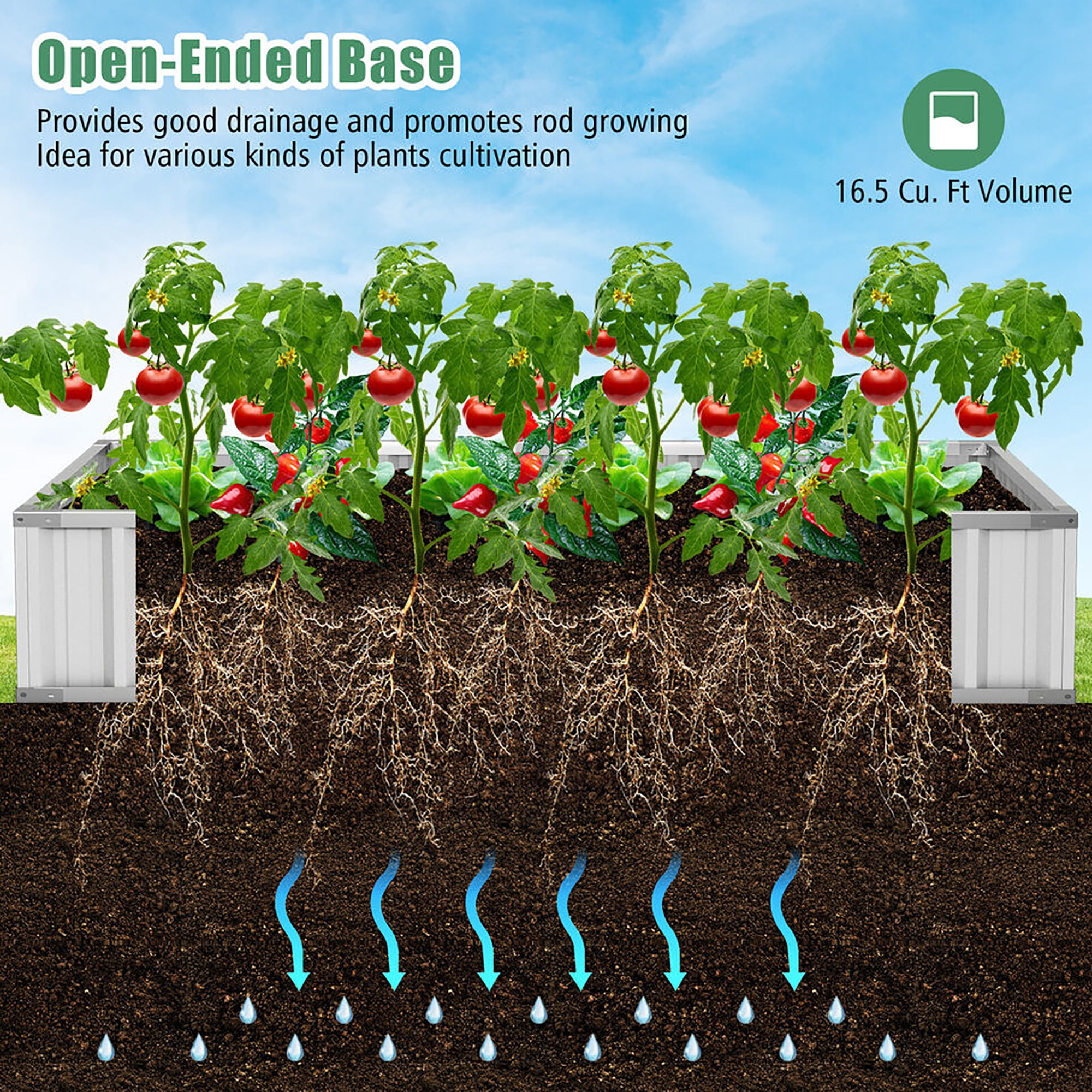 Gymax 69'' x 36'' x 28'' Galvanized Raised Garden Bed w/ Cover Roll-up Window Greenhouse