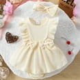 thumbnail image 4 of Gupgi Baby Girl Ribbed Romper Dress Summer Solid Ruffles Sleeveless Jumpsuit Bodysuit with Headband, 4 of 7