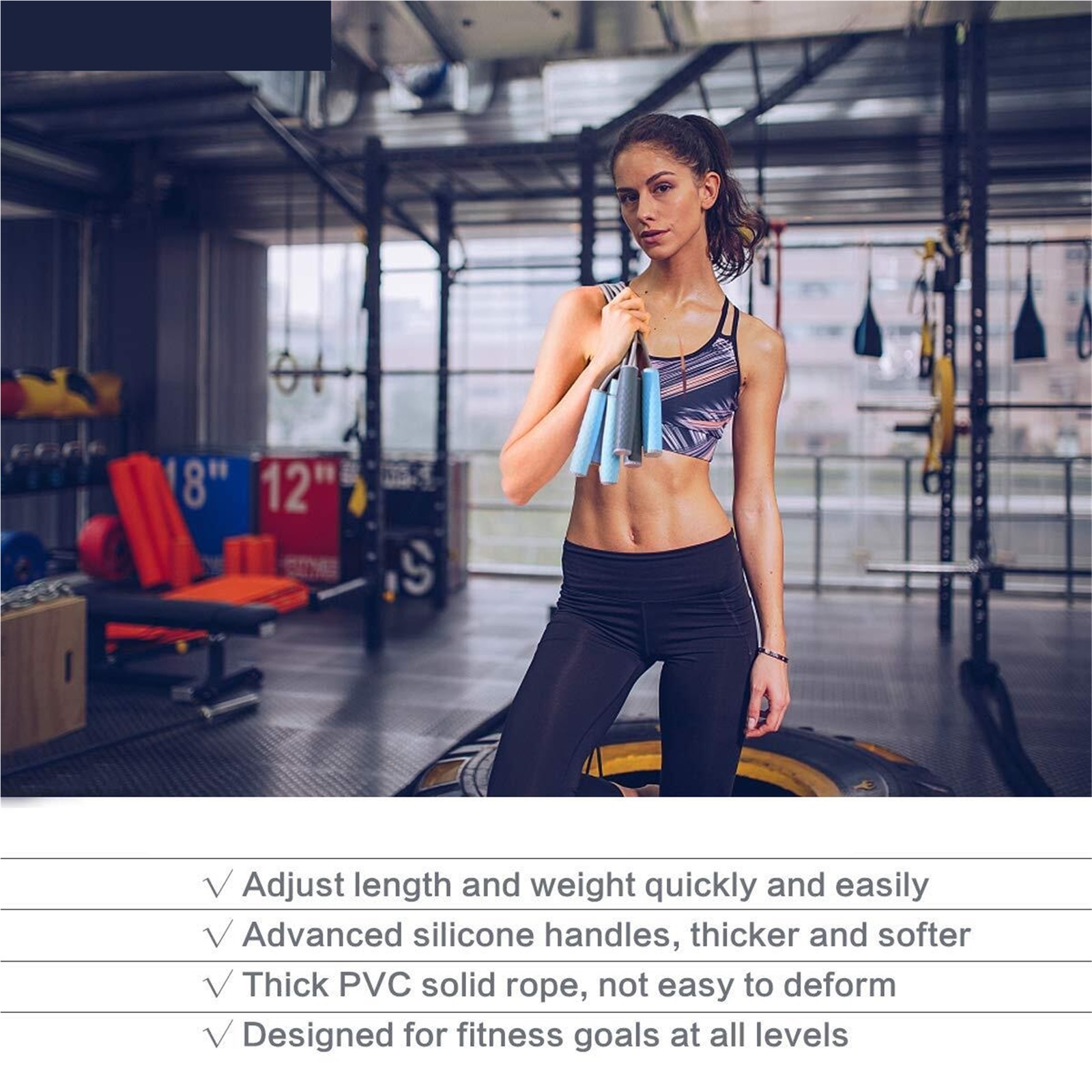 WEIKE Weight-bearing and thick professional skipping rope, adjustable length & silicone comfortable grip