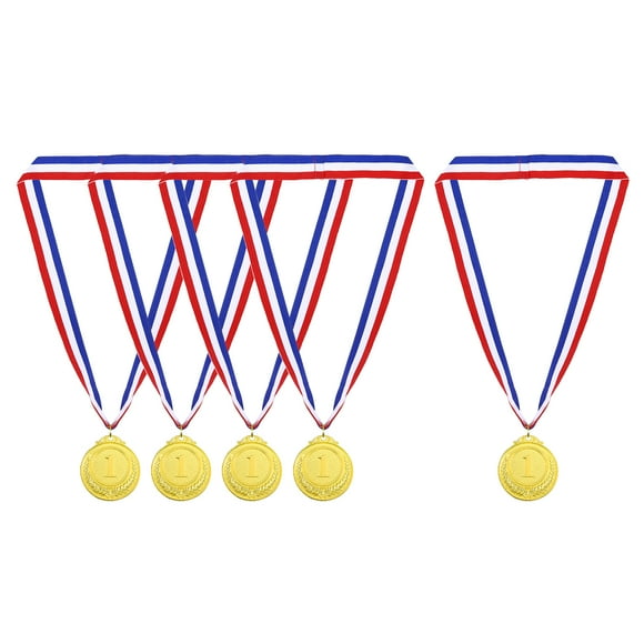 Unique Bargains Gold Award Medals, 1st Olympic Style Winner Medals with Neck Ribbon, Golden 5Pcs