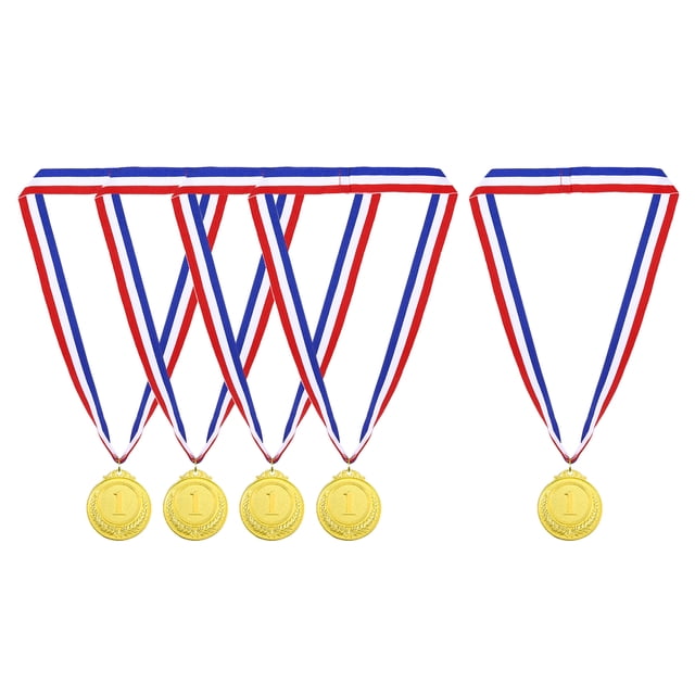 Unique Bargains Gold Award Medals, 1st Olympic Style Winner Medals with Neck Ribbon, Golden 5Pcs