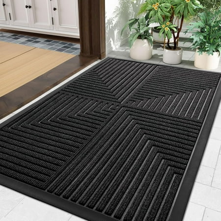 Buganda Heavy Duty Rubber Door Mat for Outside Entry 17 x 29.5 Non-Slip Waterproof Doormat for Inside Low Profile Dirt Trapper Doormat Black