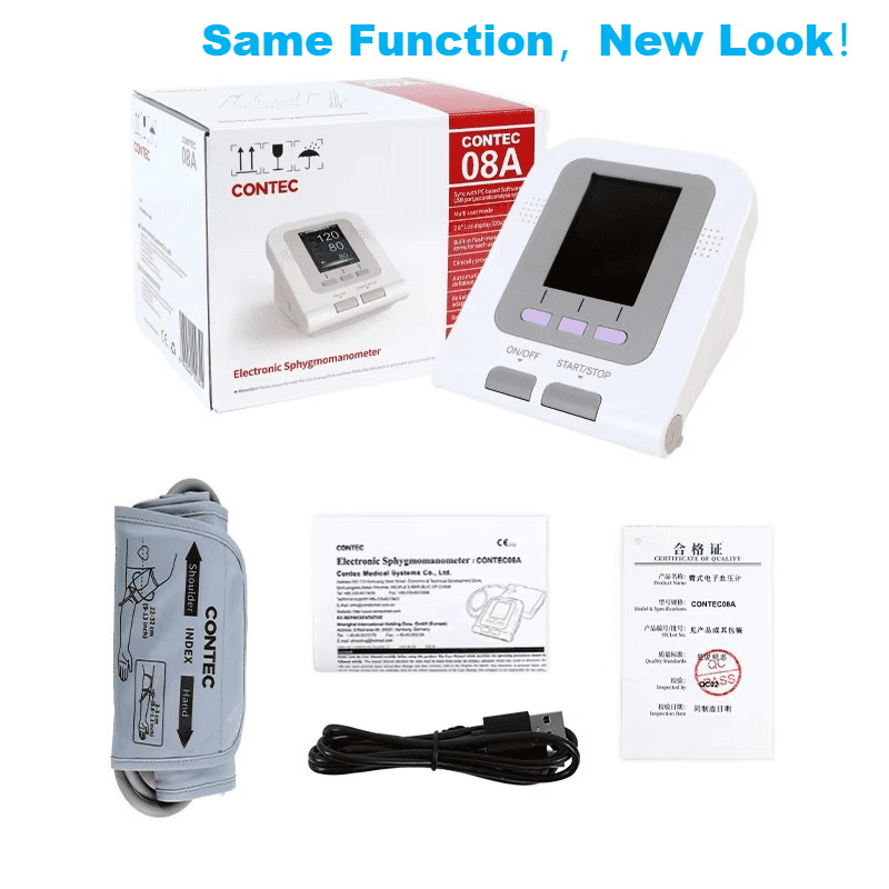 Color LCD CONTEC08A Blood Pressure Monitor NIBP Adult Spo2 Monitor Machine, Power Adapter