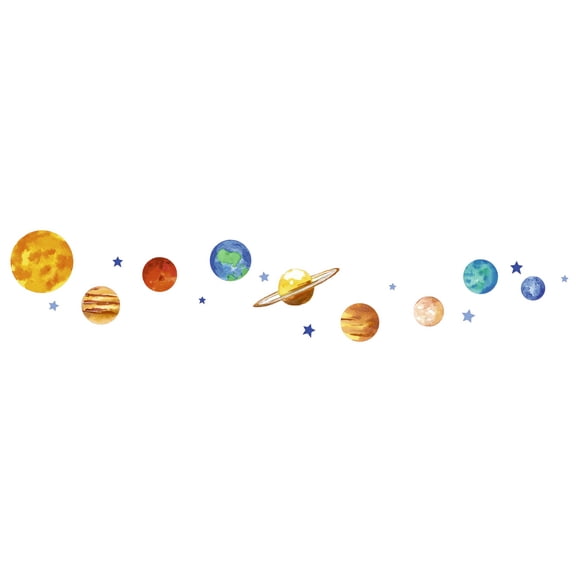 Outer Space Galaxy Solar System Multicolored Landscape Wall Art Decoration 6" x 31" Planets & Stars Design Removable Vinyl Home Kids Bedroom Wall Decal Sticker