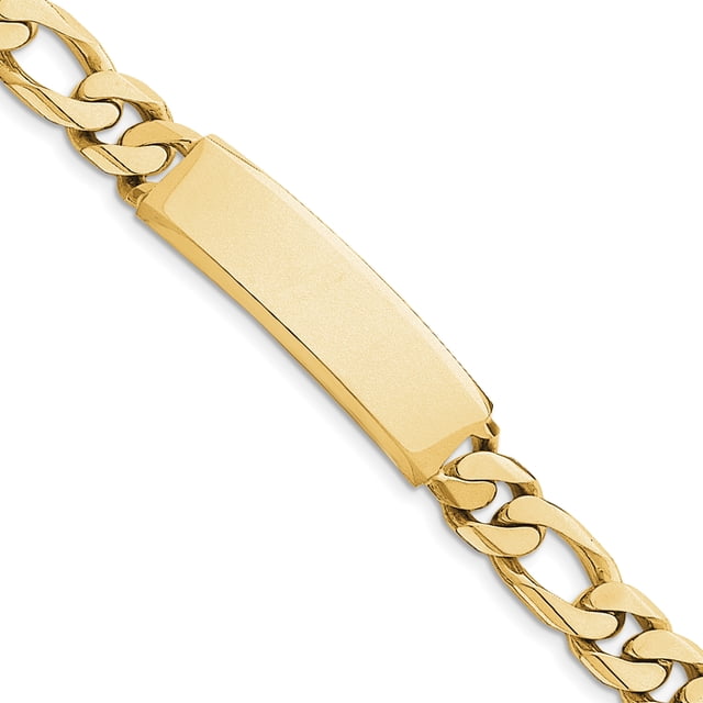 14k Yellow Gold Hand Polished Figaro Link Name Bar Identification Id Bracelet
