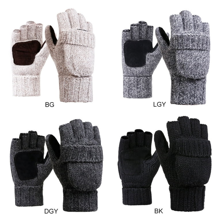 Winter Gloves for Men & Women Fingerless Mittens Wool Gloves Flap