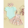 thumbnail image 2 of Liacowi Baby Girls Easter 3Pcs Clothes Set Short Sleeve Romper Flower Bunny Print Suspender Dress Headband 3M 6M 12M 18M Newborn Girl Summer Casual Dress, 2 of 9