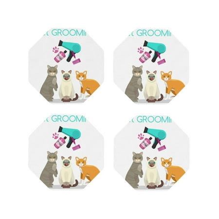 

Fuzoiu Pet Care Grooming Print Leather Coasters Set Drink Coasters Set of 4 for Tabletop Protection Durable PVC Coasters Home Décor and Housewarming Gift-Octagon