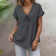 thumbnail image 6 of Rutainlusire Women's Casual Loose Solid Tie Front Bow V Neck Rolled Short Sleeve Tops Blouses Women’s Fashionable Casual Solid Color Short Sleeve V-Neck Imitation With Blouses, 6 of 6