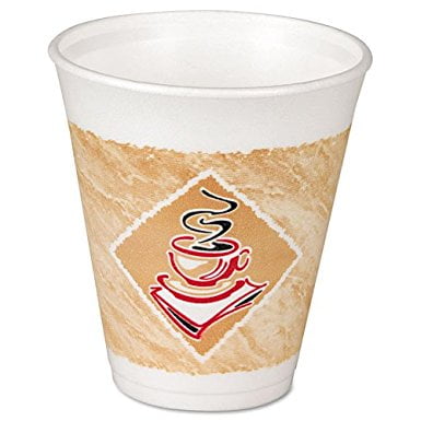 Dart 12X16G 3.6 Inch Top And 2.1 Inch Bottom Diameter 4 Inch Height 12-Ounce Cafe G Design Red Accent Printed Foam Cup 20-Pack ( Case of