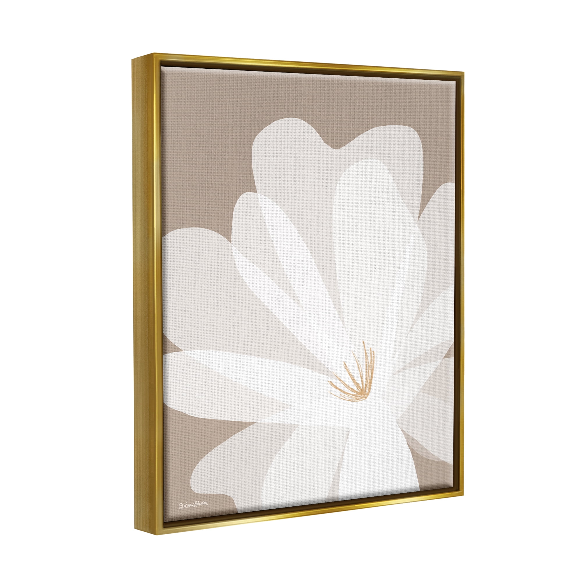 Stupell Industries Beige & White Lily Botanical & Floral Painting Gold Floater Framed Canvas Art Print Wall Art, 25 x 31