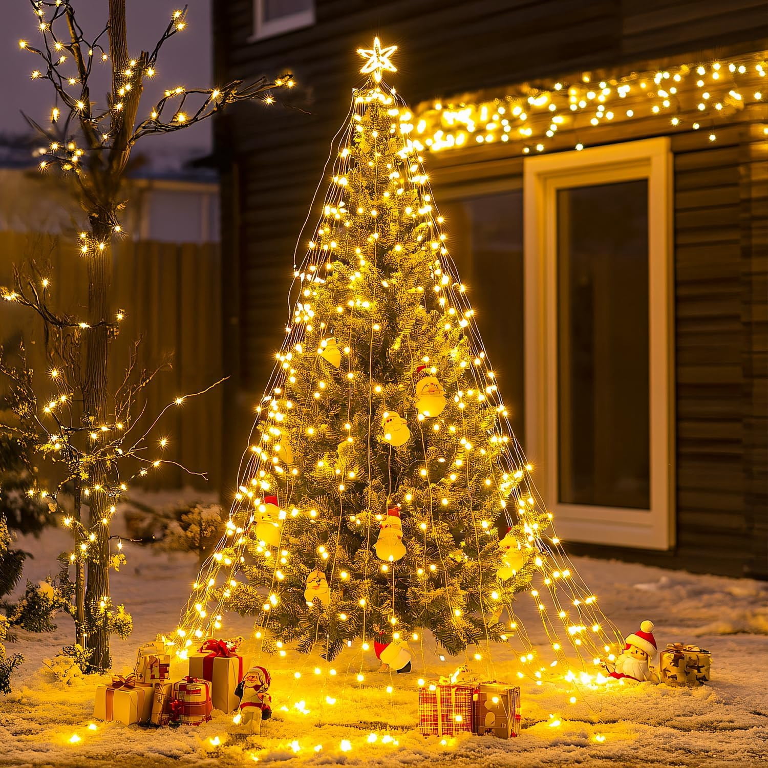 JMEXSUSS 2 Pack 100 LED Solar String Lights Outdoor Waterproof, Each 33FT Solar Christmas Lights 8 Modes, Copper Wire Solar Fairy Lights for Garden Outside Patio Tree Yard Decorations (Warm White)