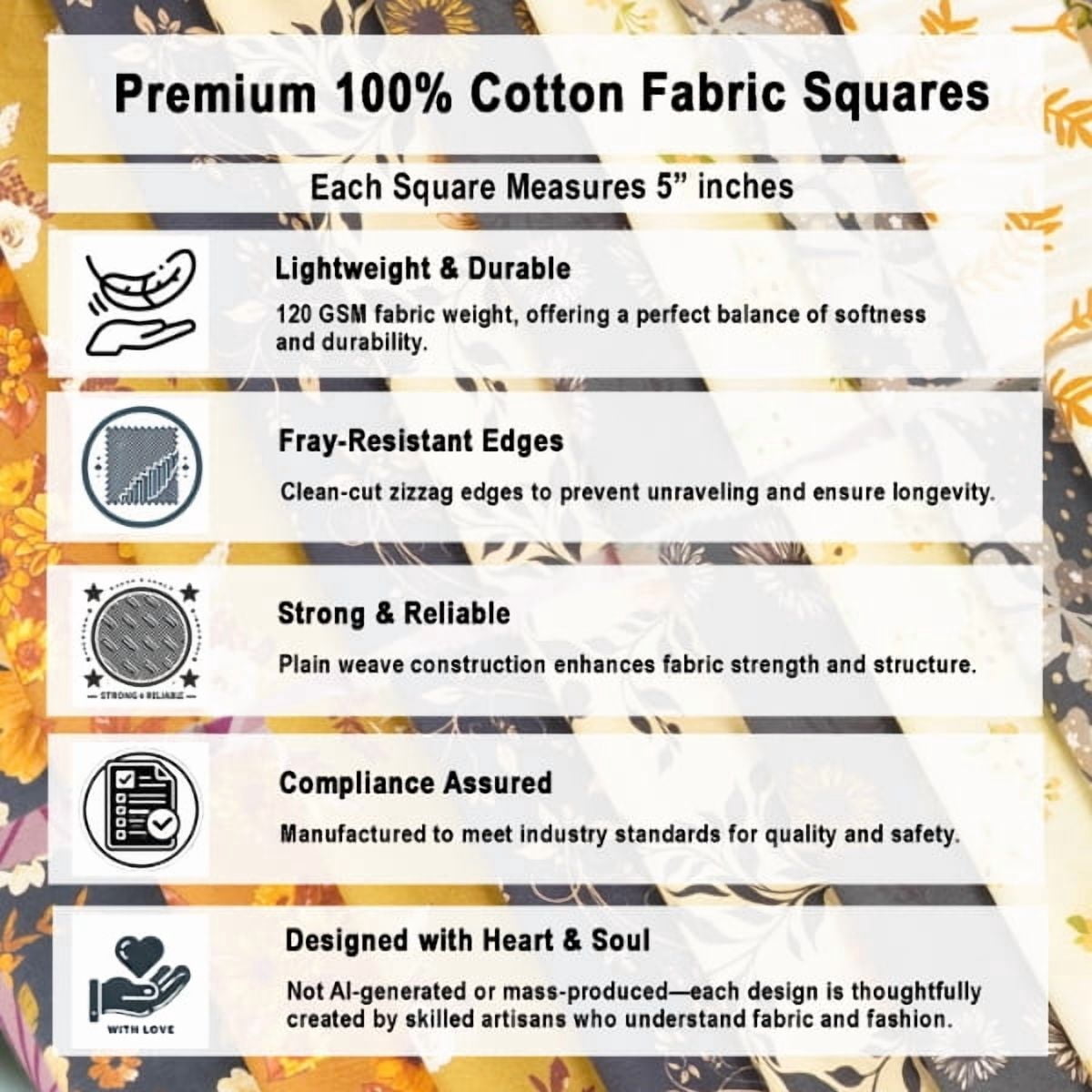 Soimoi 40 Pcs Printed Cotton Fabric Squares Bundles Charm Packs for Quilting, Fat Quarter Layer Cakes, Scraps for Crafts,Precuts Quilt Squares 5 x 5 inches, DIY Fabric Bundle