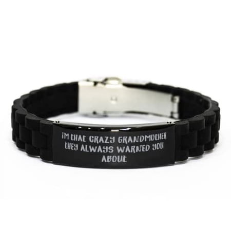 amangny Epic Grandmother Gifts, I'm That Crazy Grandmother They Always Warned You, Gag Black Glidelock Clasp Bracelet for Grandmom from Grandchild