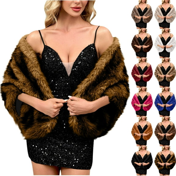 qolati Faux Furs Shawl Wraps for Women Winter Warm Scarf for Wedding Cape Vintage Cover Up for Bride and Bridesmaids Evening Dresses