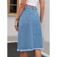 thumbnail image 4 of DARING DIVA Women's Denim Raw Hem Button Down Pencil Skirts Small Blue, 4 of 7