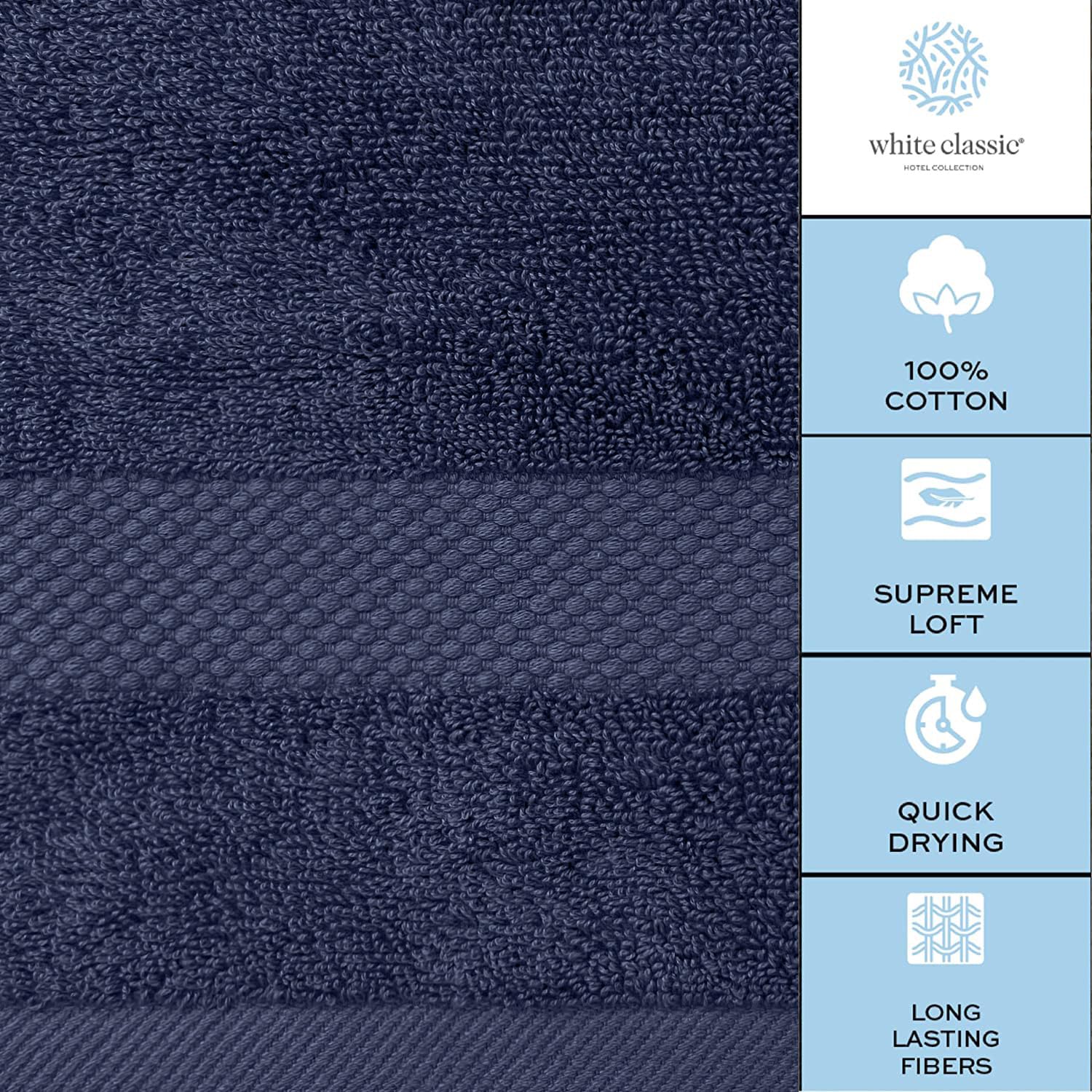 White Classic Luxury Navy Blue Bath Towel Set - Hotel Soft Cotton 2/Bath 2/Hand 4/Wash - 8 Piece - image 2 of 9