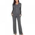 thumbnail image 5 of Pajama Set for Women Long Short Sleeve V-Neck Sleepwear with Pants S-XXL, 5 of 6