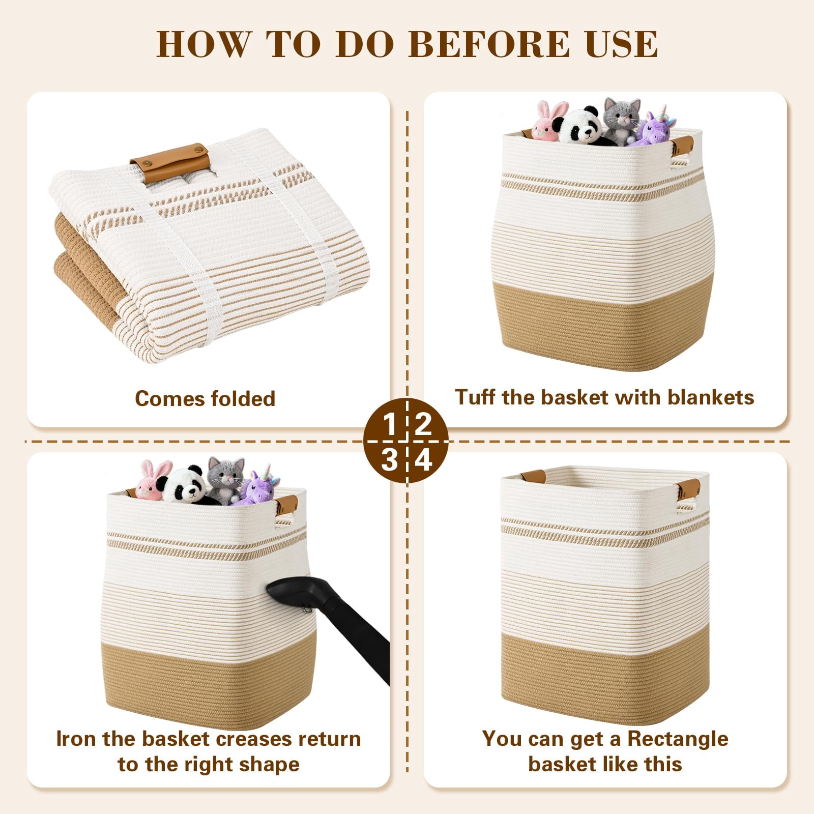 85L Large Foldable Laundry Hamper Basket with Leather Handles - Breathable Cotton Collapsible Storage Bin for Bedroom, Living Room, Dorm