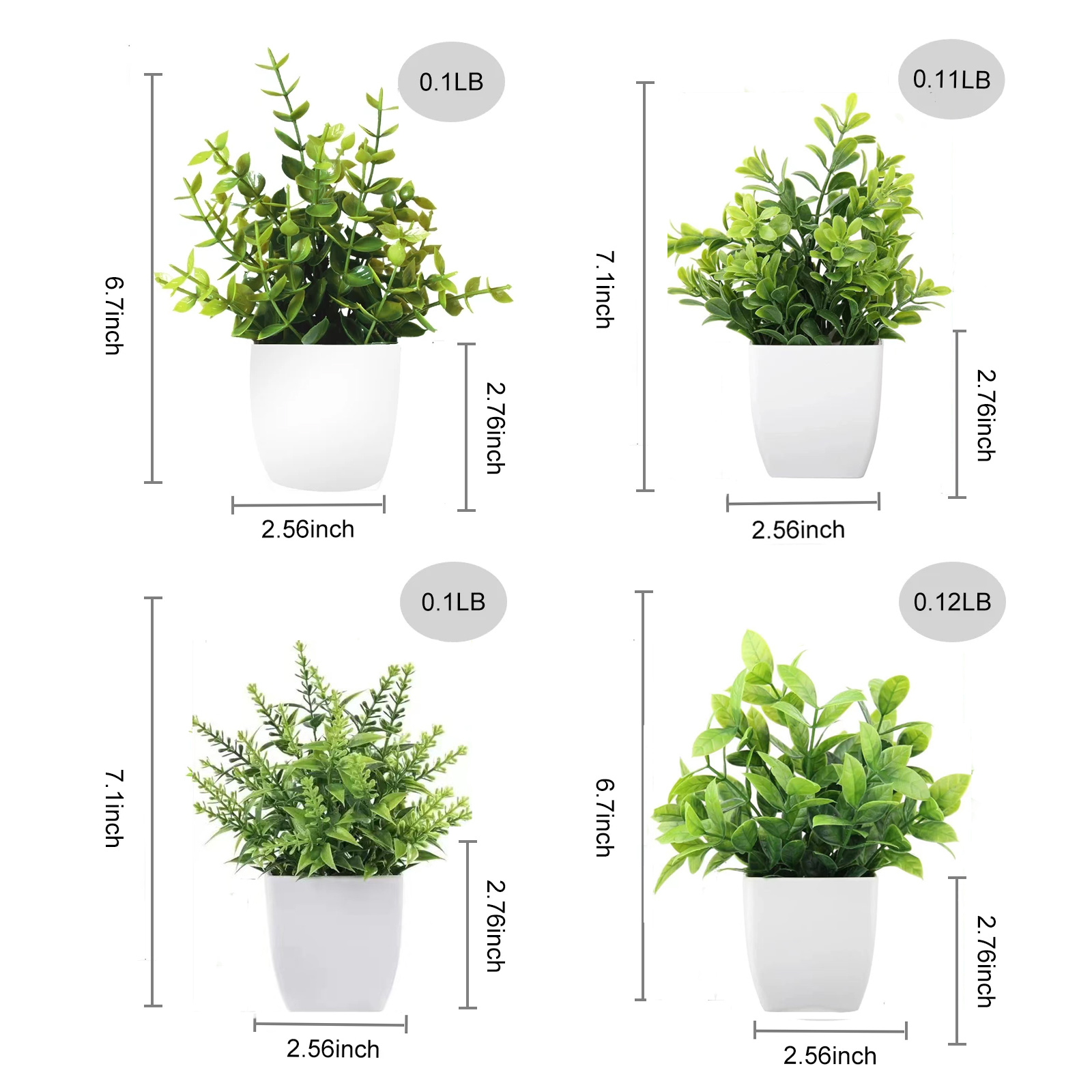 Yuphony 4Packs Fake Plant Mini Artificial Green Plant Simulation lavender Eucalyptus Potted Plant in White Pot for Office Bedroom Bathroom Living Home Room Decoration