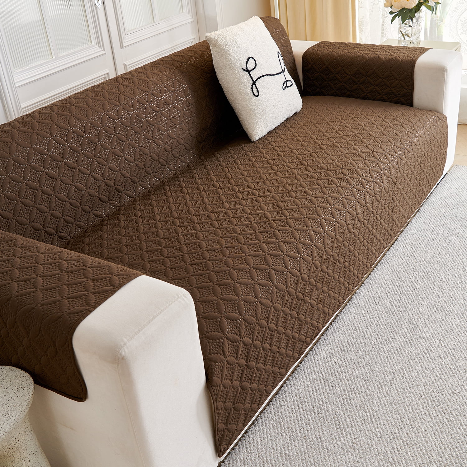 Loveseat Sofa Covers Sofa Cover for Couch,Washable Couch Cover with Non Slip and Elastic Straps,Sofa Slipcover Furniture Protector for Kids Pets(104"x76")