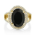 thumbnail image 3 of Gem Stone King 18K Yellow Gold Plated Silver Black Onyx Ring for Women (6.44 Cttw, Oval 14X10MM, Gemstone Birthstone, Available in Size 5, 6, 7, 8, 9), 3 of 5