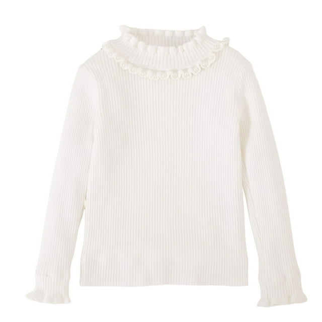 YUNAFFT Chandail à Col Montant pour Filles Orné de Perles Col Rabattu Manches Longues Col Rond Classique Élégant