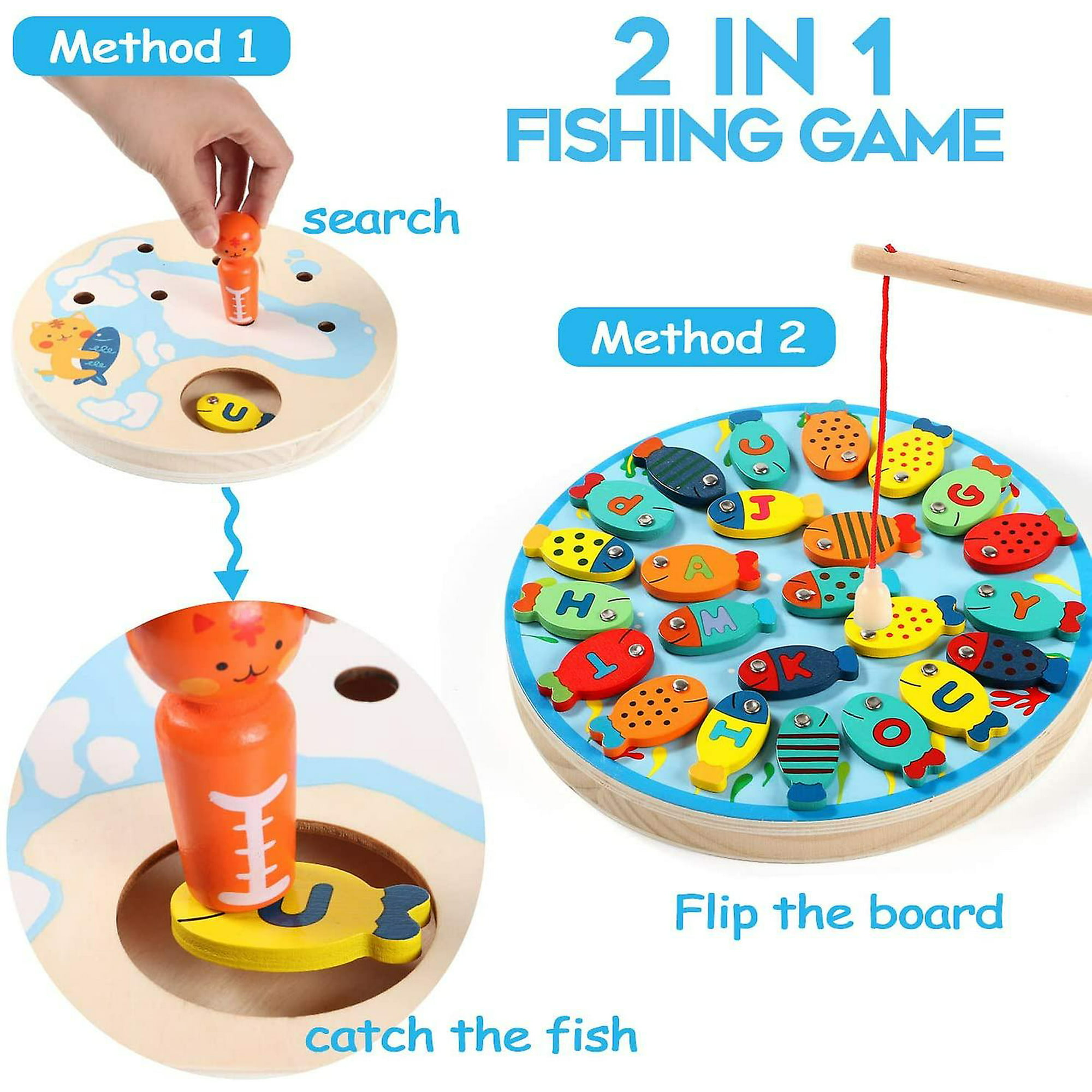 QUETO Jeu de pêche magnétique Toddler Jouet en bois Jeux de société de  poisson préscolaire